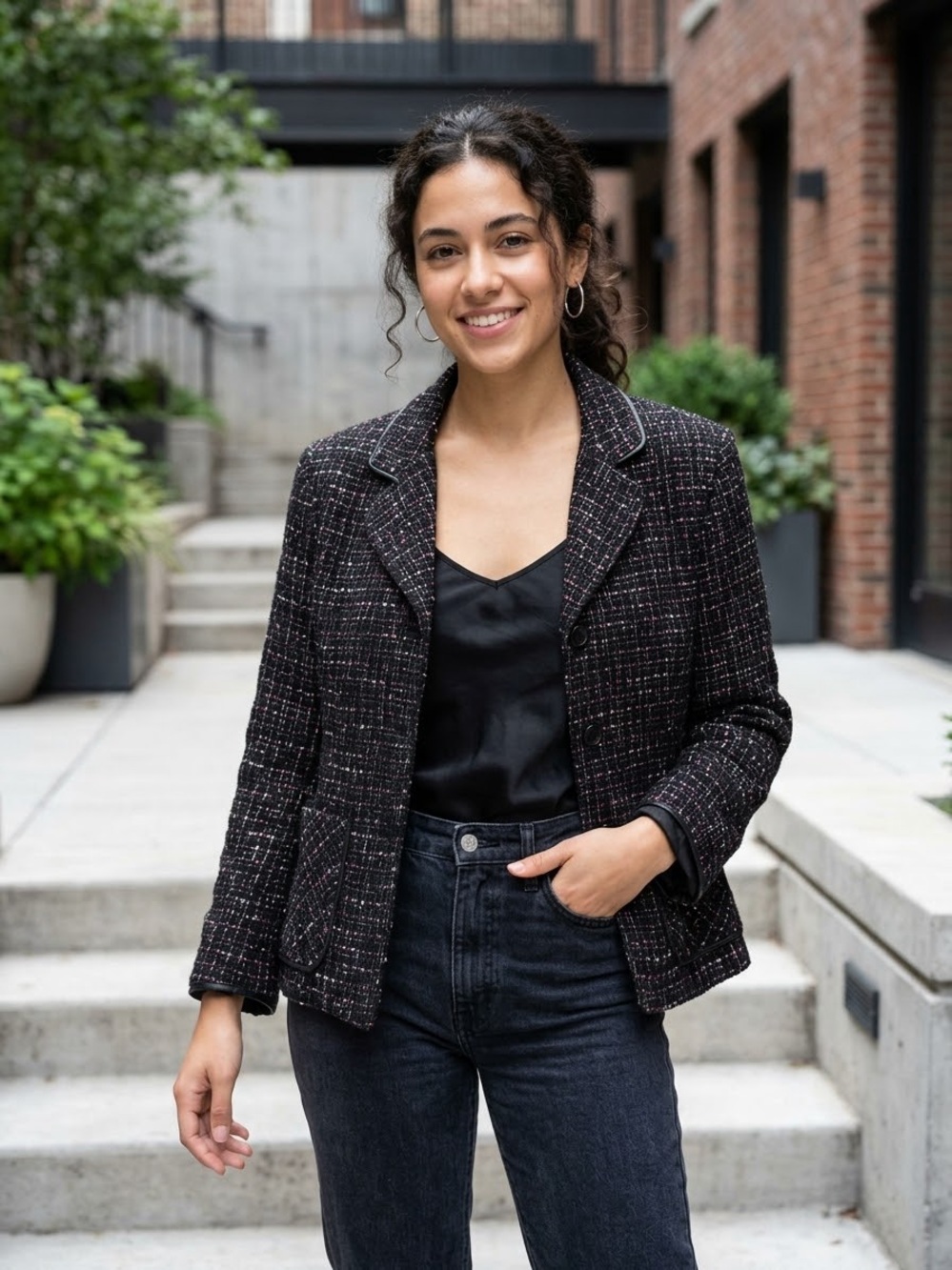 Pierri New York Black Tweed Notch-Lapel Blazer size 6